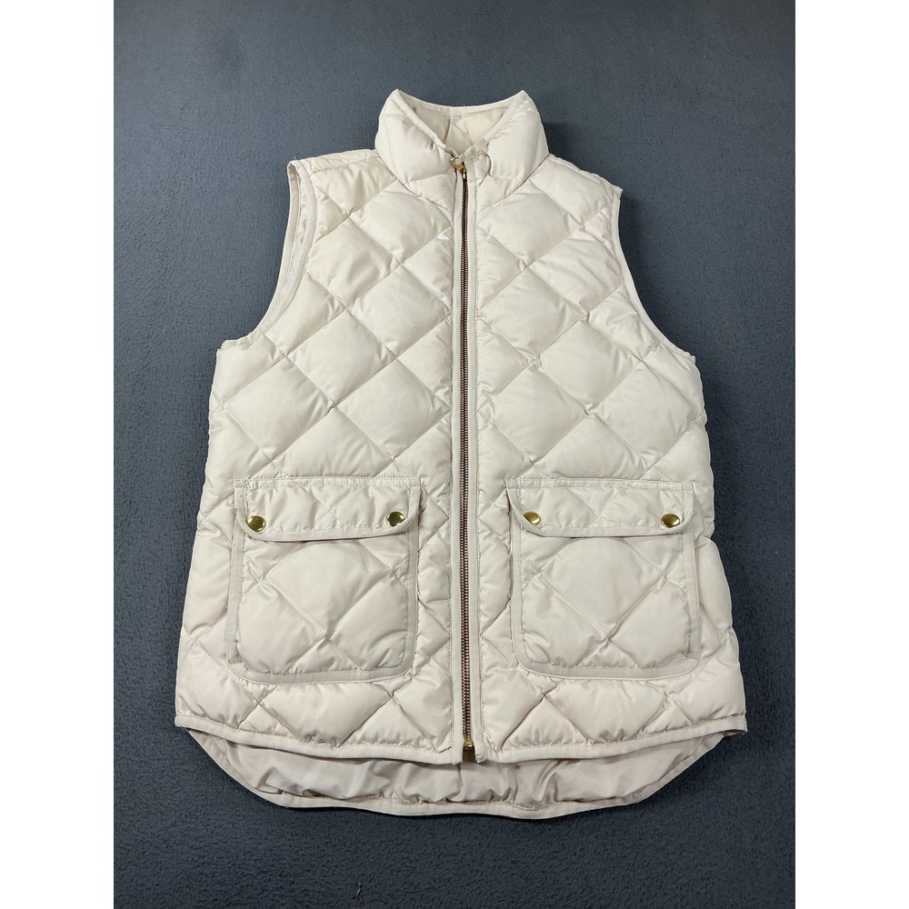 J.CREW Vest Womens XS White Quilted Puffer Insulated Pockets Zip Down Taffeta